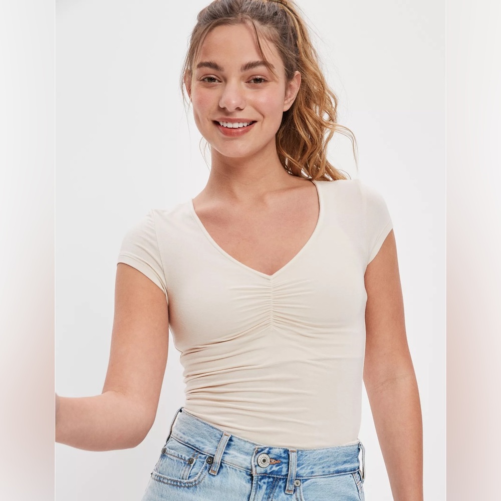 American Eagle Soft & Sexy Cinch Front Tee - Cream